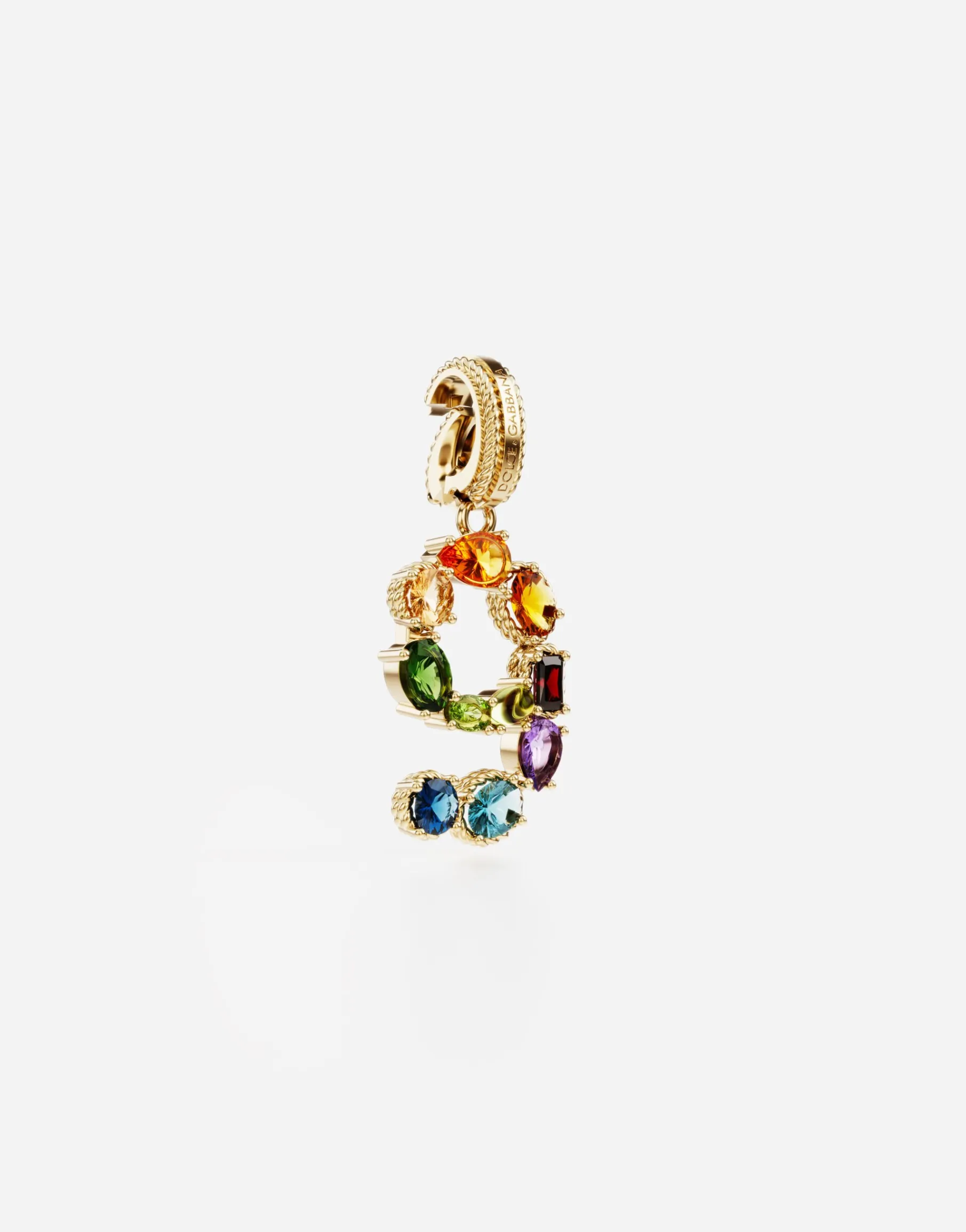 18 kt yellow gold rainbow pendant with multicolor finegemstones representing number 9