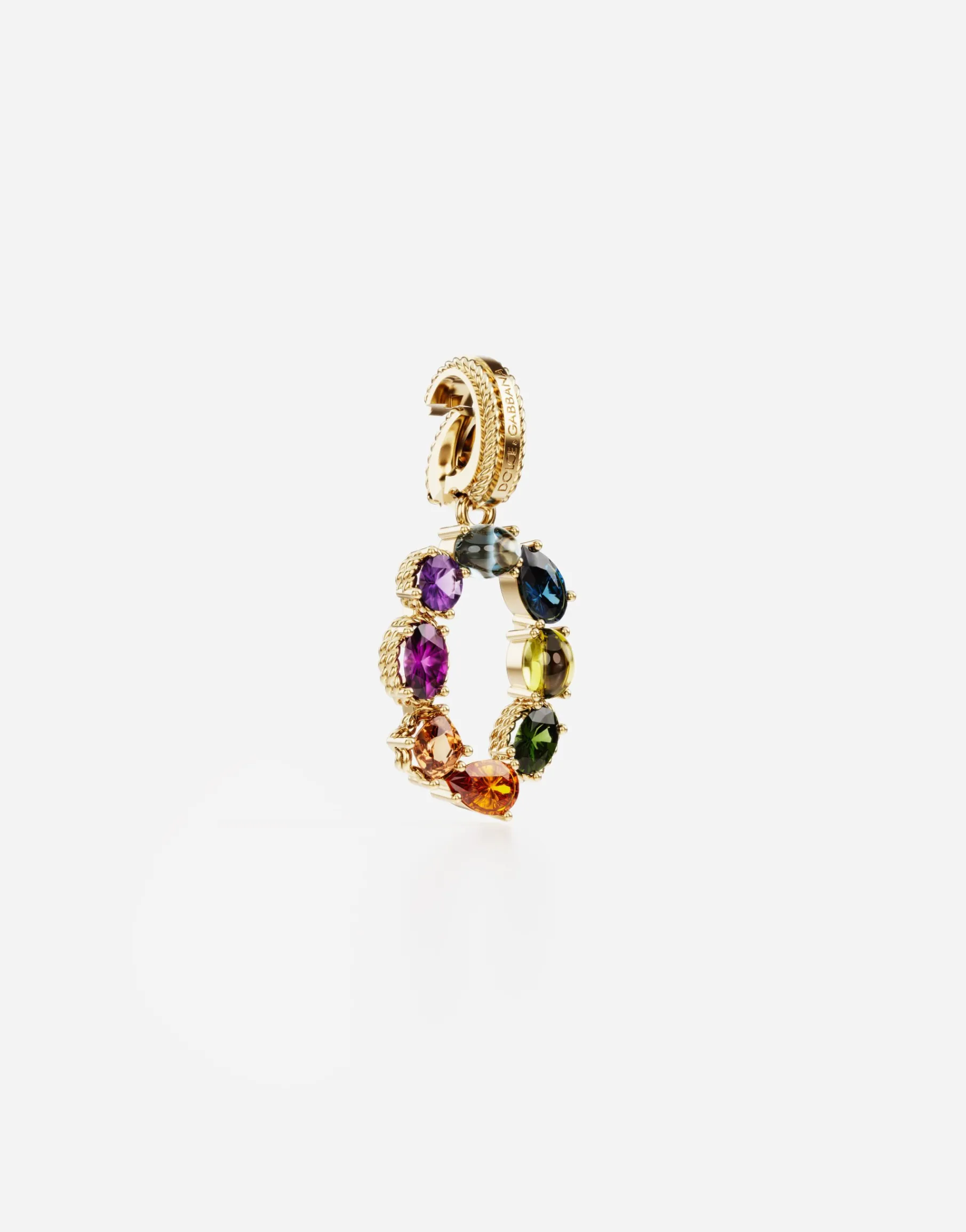 18 kt yellow gold rainbow pendant with multicolor finegemstones representing number 0