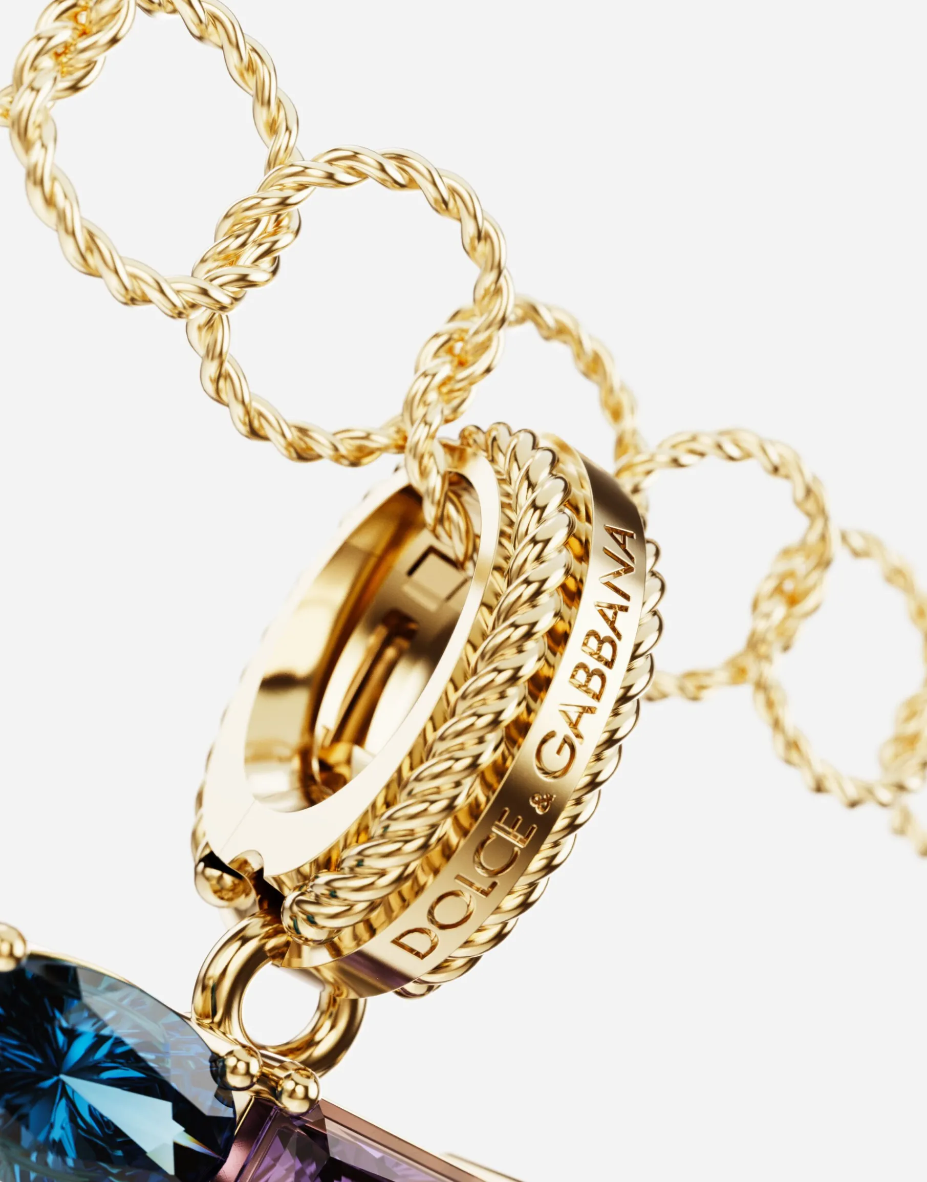 18 kt yellow gold rainbow pendant with multicolor finegemstones representing number 7