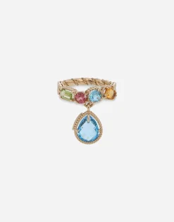 18 kt yellow gold ring with multicolor fine gemstones
