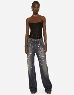 Lace bustier with laces and eyelets