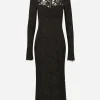 Lace calf-length dress with scalloped detailing