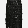 Lace calf-length skirt with all-over sequins
