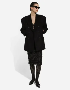 Lace calf-length skirt with all-over sequins