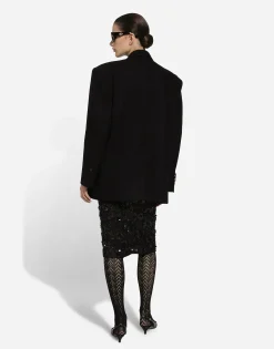 Lace calf-length skirt with all-over sequins