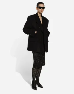 Lace calf-length skirt with all-over sequins