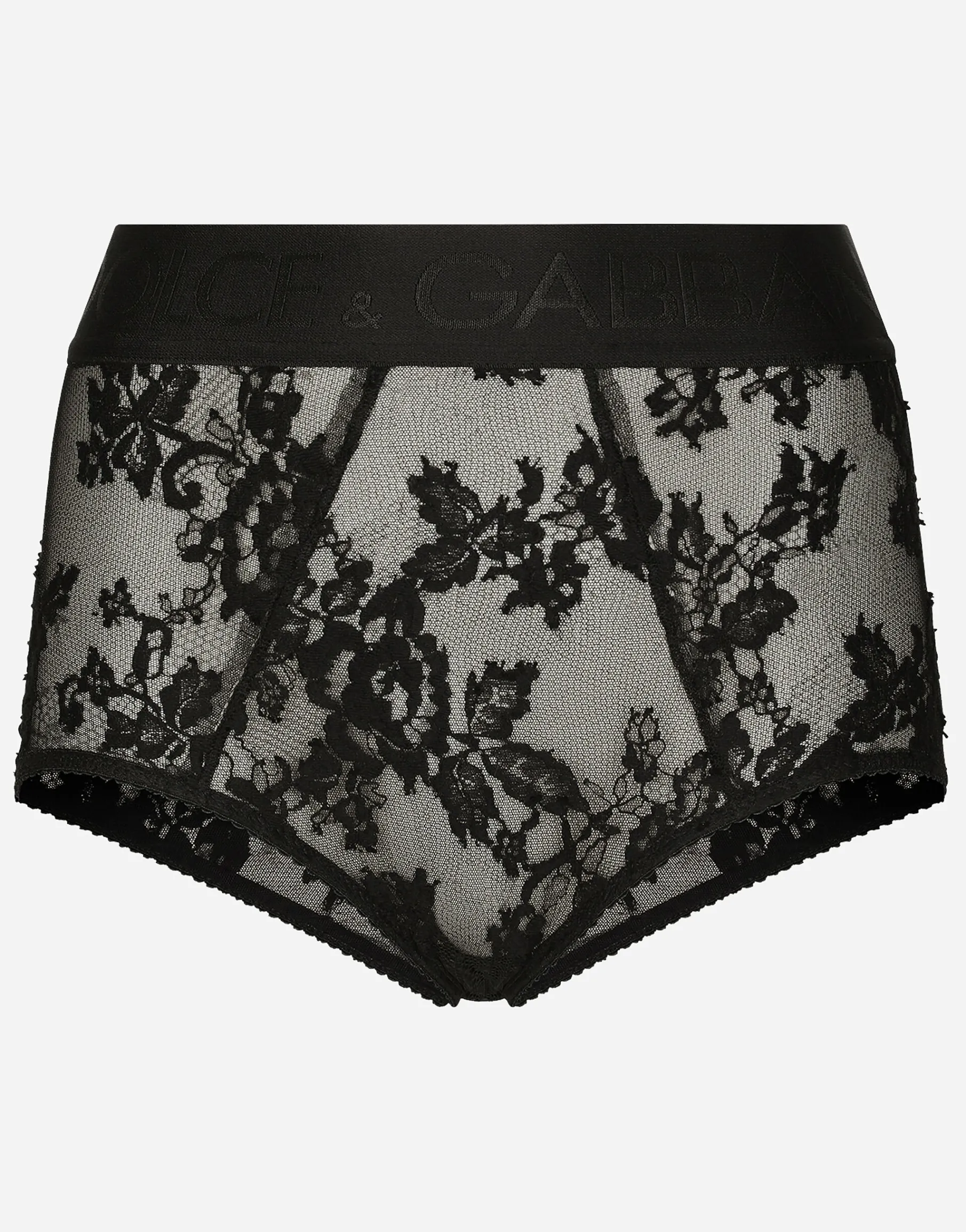 Lace high-waisted panties with branded elastic
