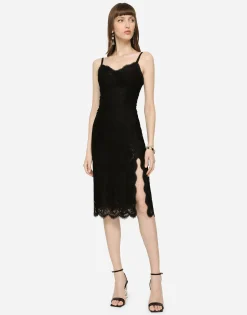 Lace midi dress with double scalloped detailing