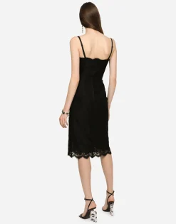 Lace midi dress with double scalloped detailing