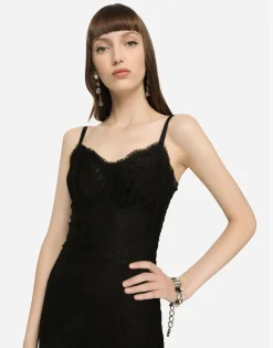 Lace midi dress with double scalloped detailing