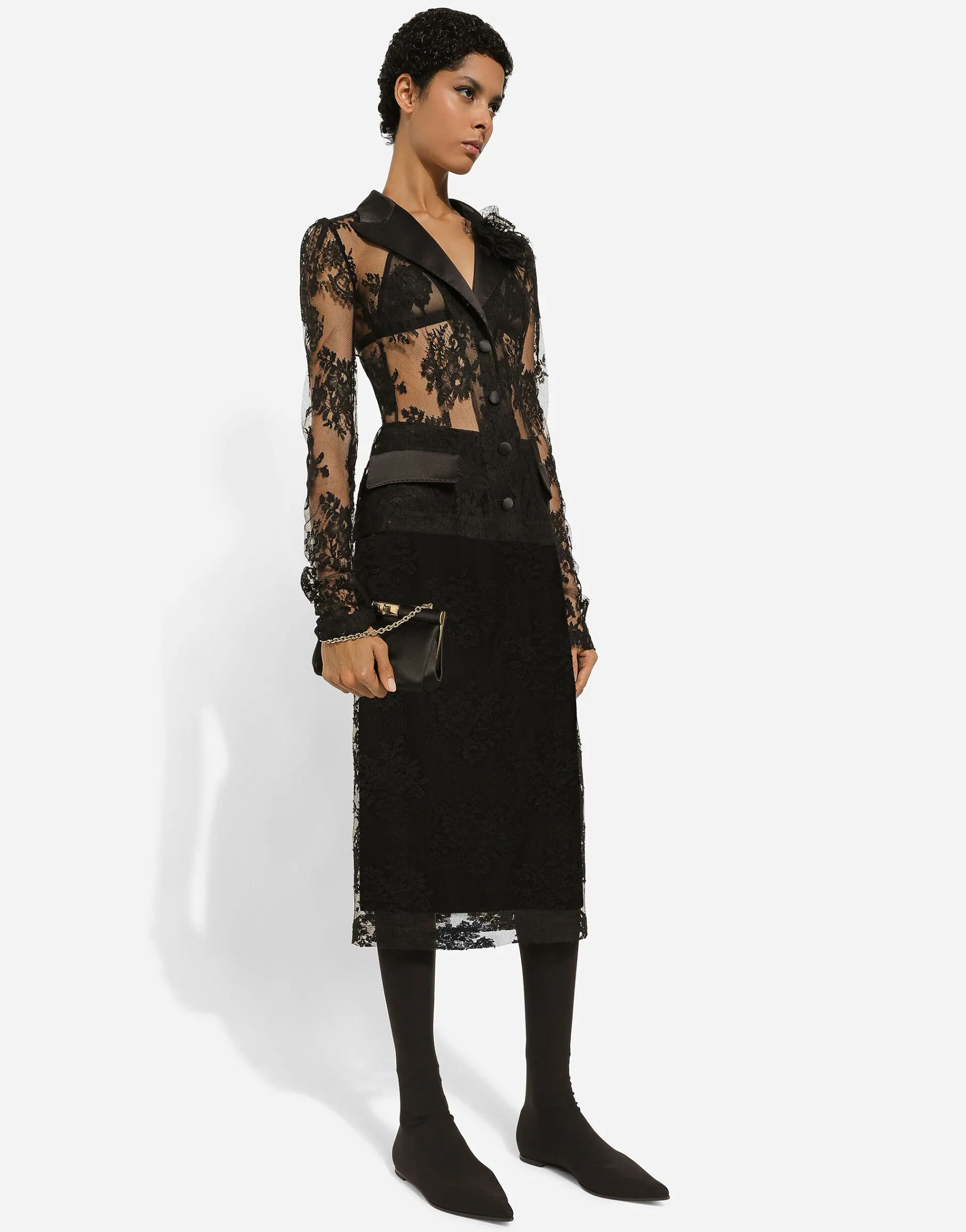 Lace pencil skirt with slit