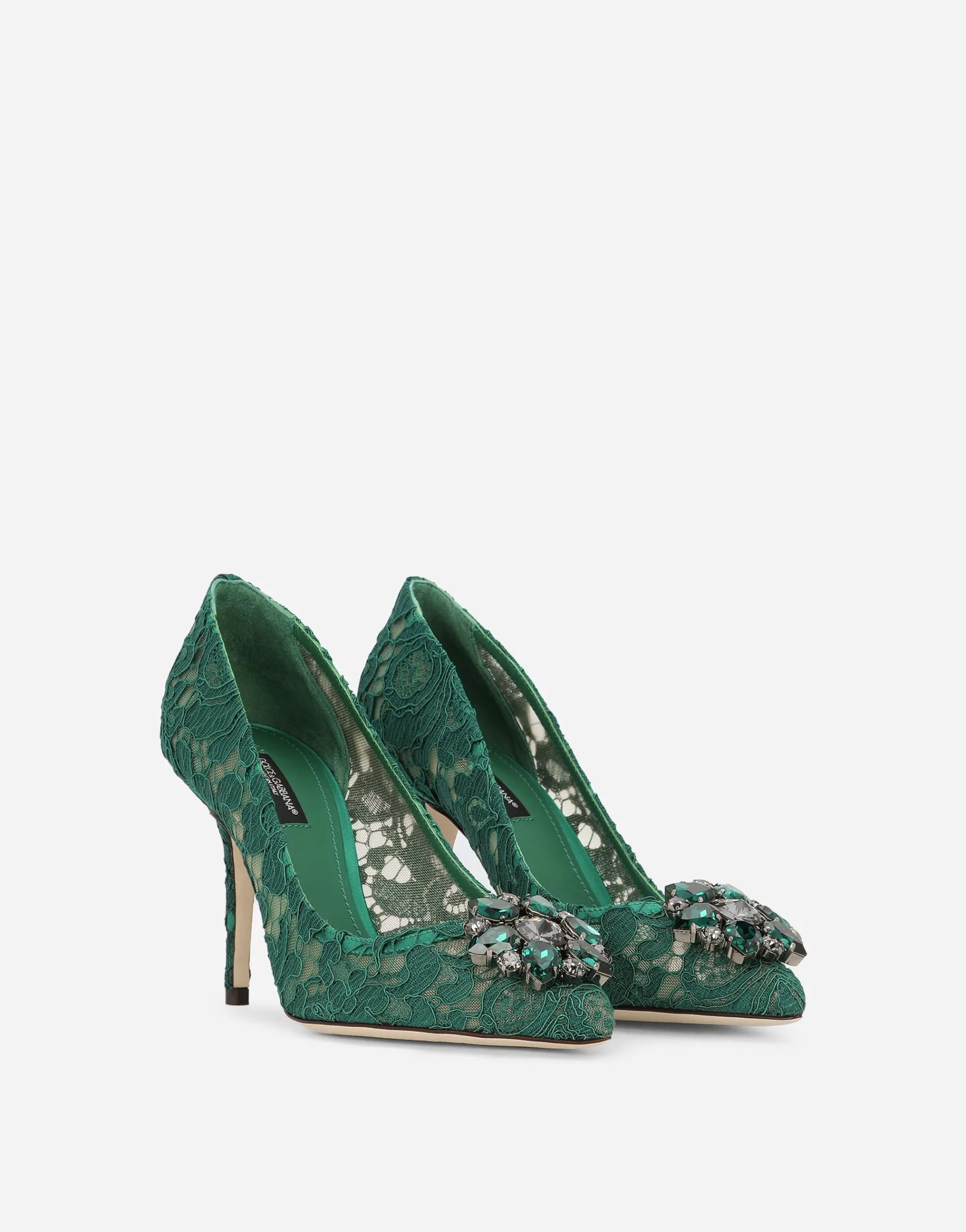 Lace rainbow pumps with brooch detailing