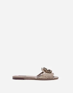 Lace rainbow slides with brooch detailing