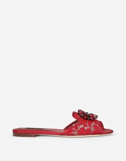 Lace rainbow slides with brooch detailing