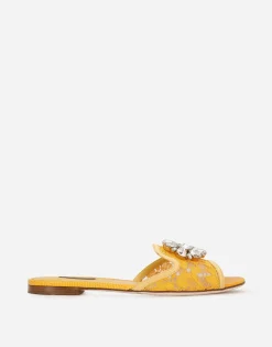 Lace rainbow slides with brooch detailing