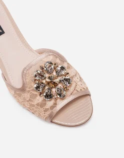 Lace rainbow slides with brooch detailing