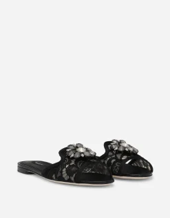 Lace rainbow slides with brooch detailing