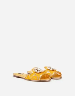 Lace rainbow slides with brooch detailing