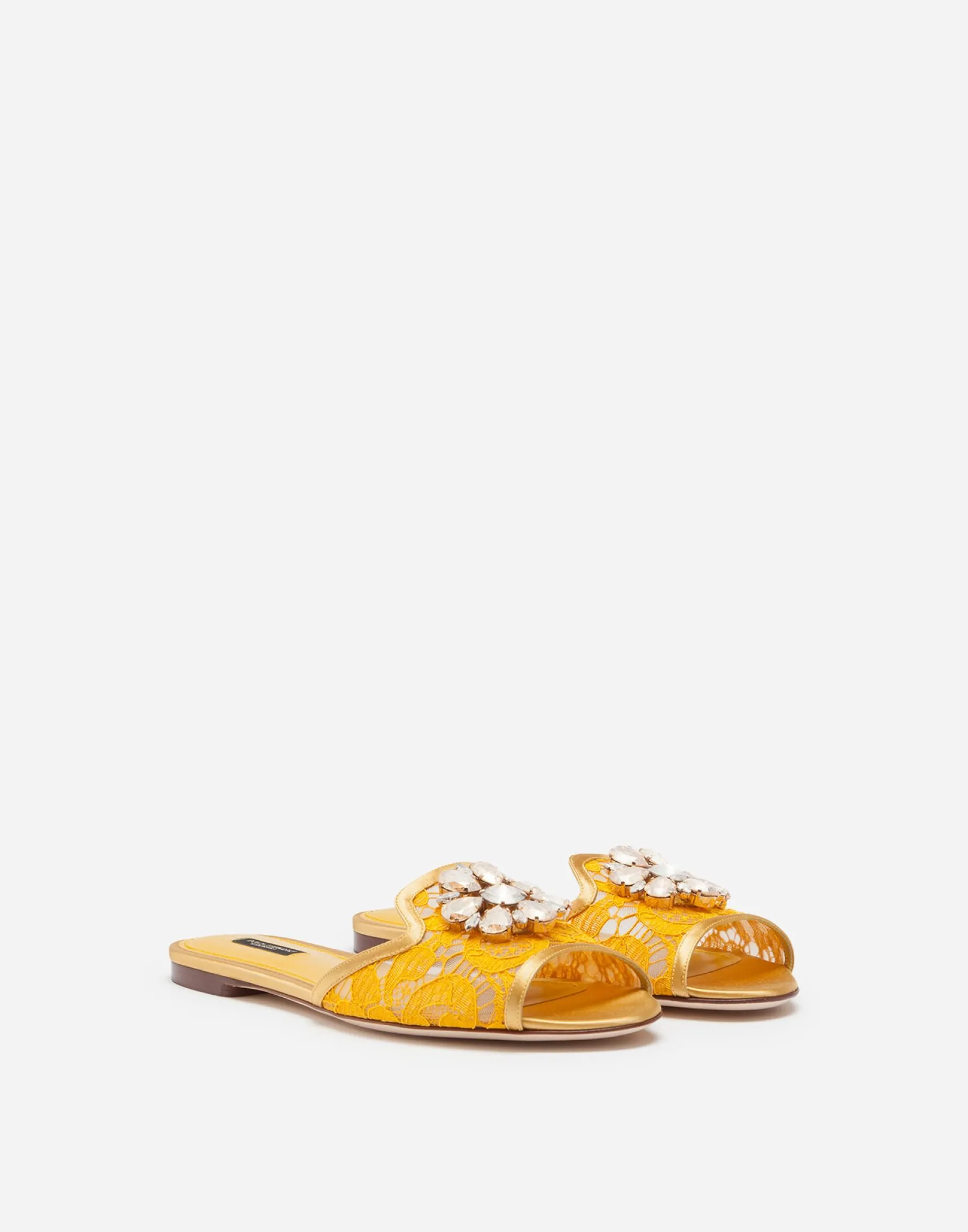 Lace rainbow slides with brooch detailing