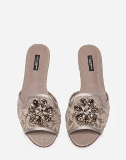 Lace rainbow slides with brooch detailing