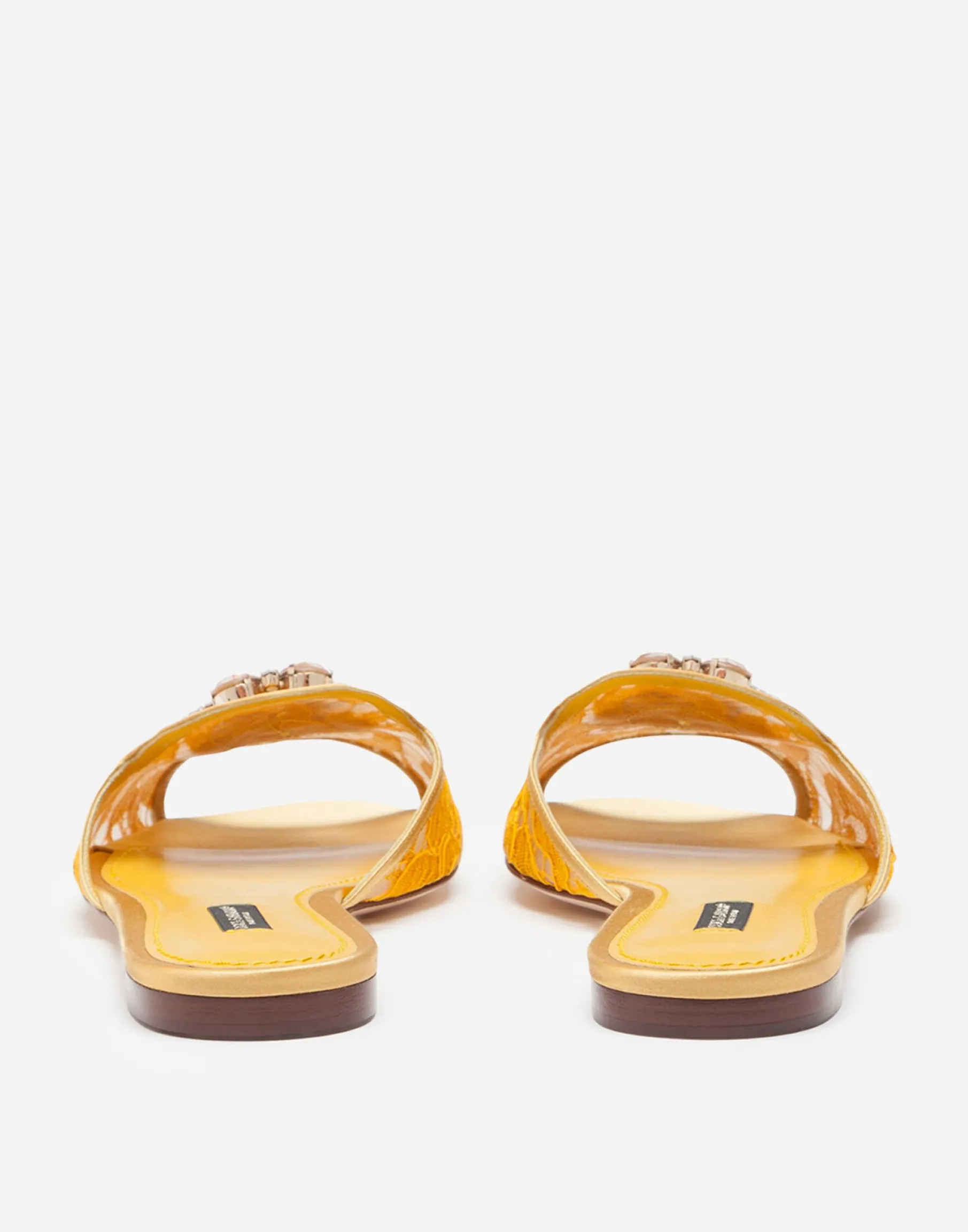 Lace rainbow slides with brooch detailing