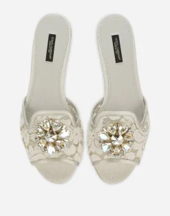 Lace rainbow slides with brooch detailing