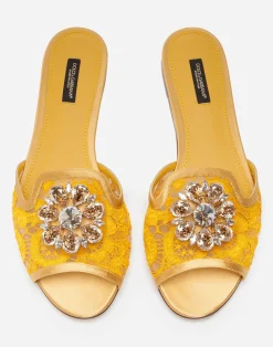 Lace rainbow slides with brooch detailing