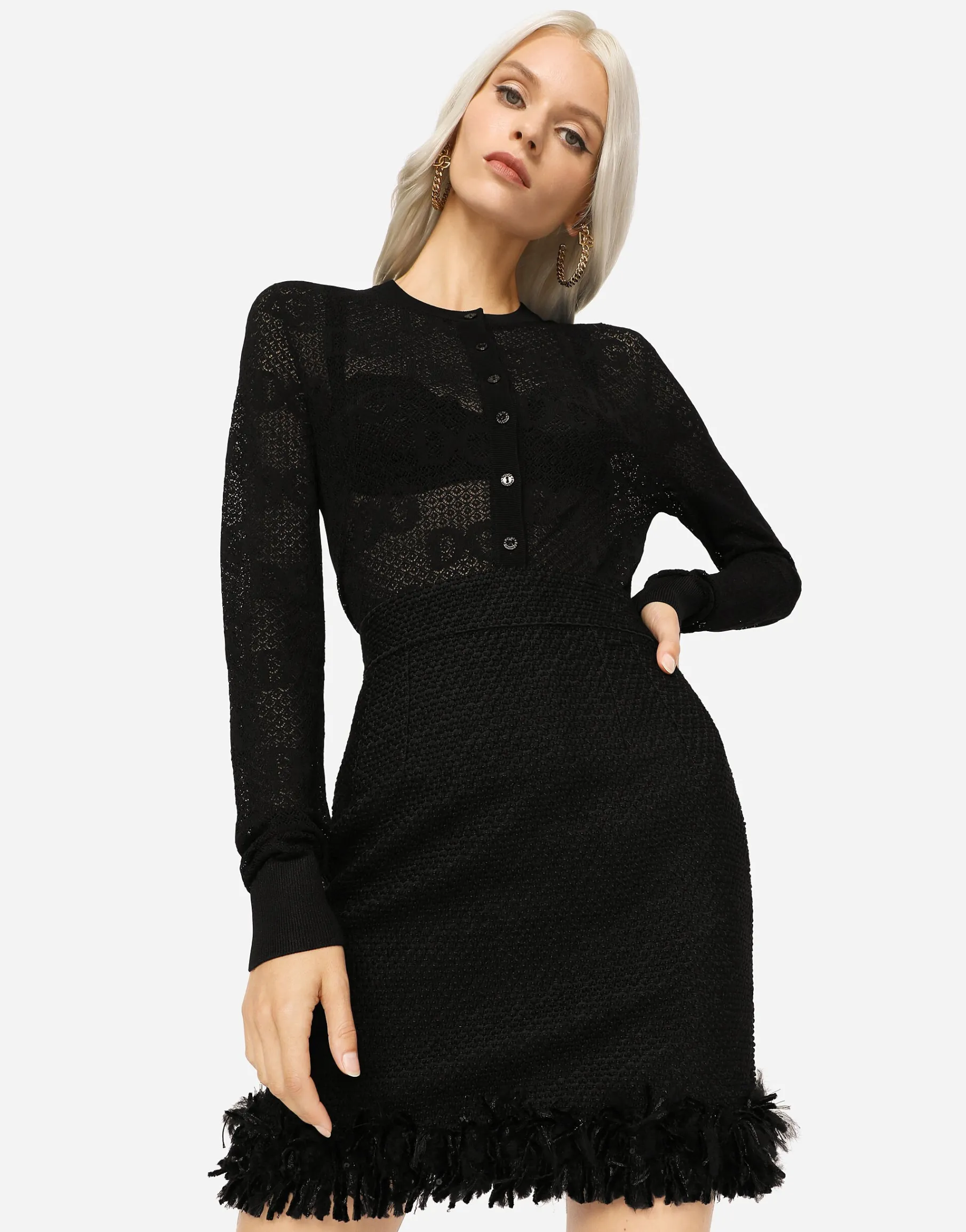 Lace-stitch cardigan with DG logo