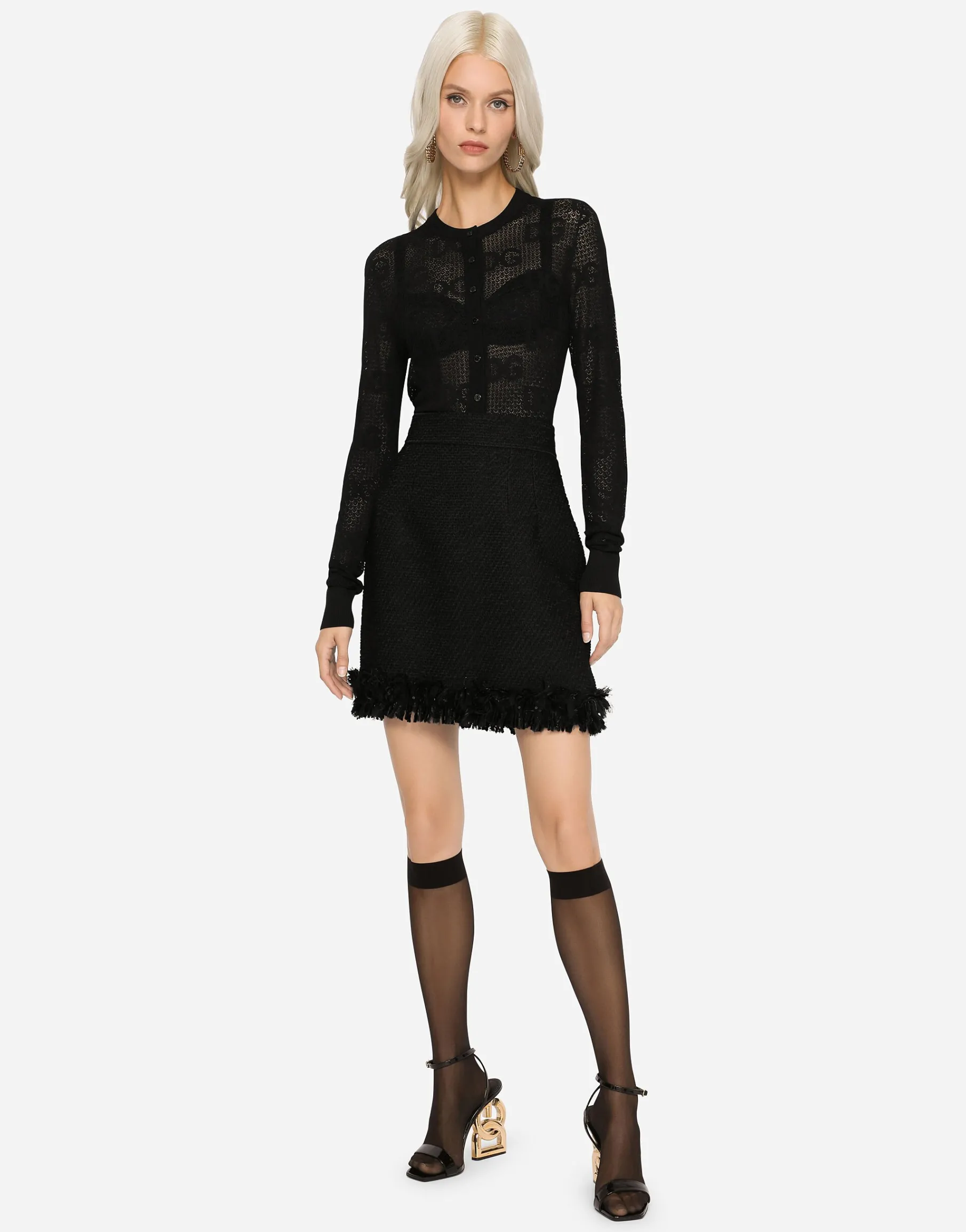 Lace-stitch cardigan with DG logo