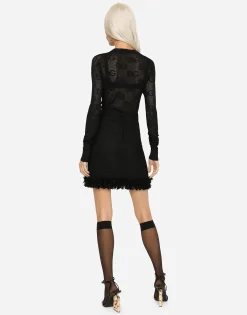 Lace-stitch cardigan with DG logo