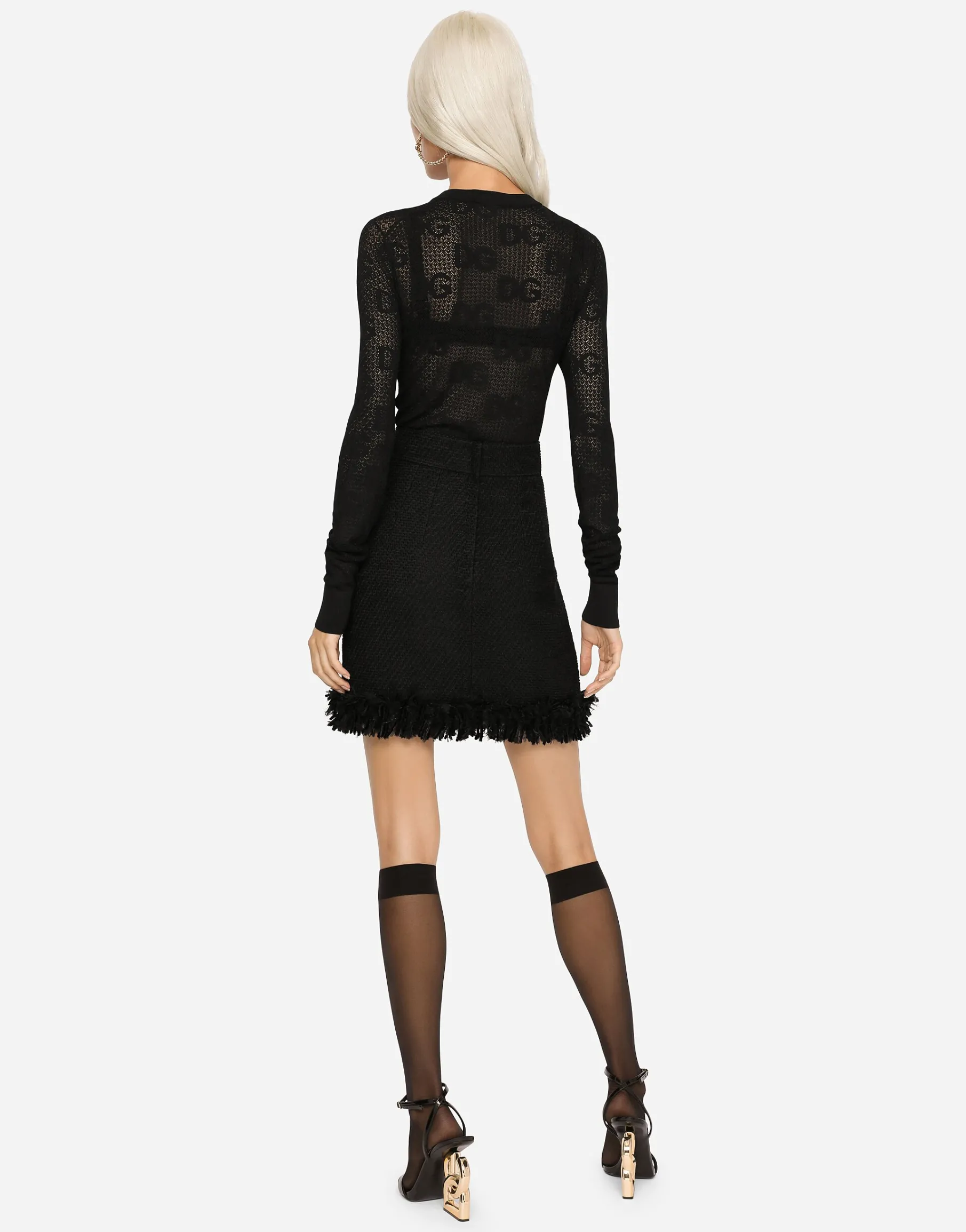 Lace-stitch cardigan with DG logo