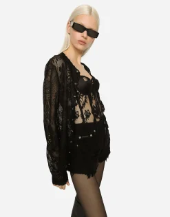 Lace-stitch jacquard cardigan