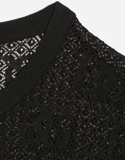 Lace-stitch viscose sweater with jacquard DG logo