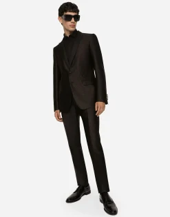 Lamé silk jacquard martini-fit tuxedo suit