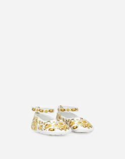 Lambskin ballet flats with yellow majolica print