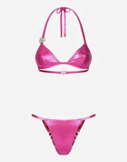Laminated triangle bikini top with DG logo