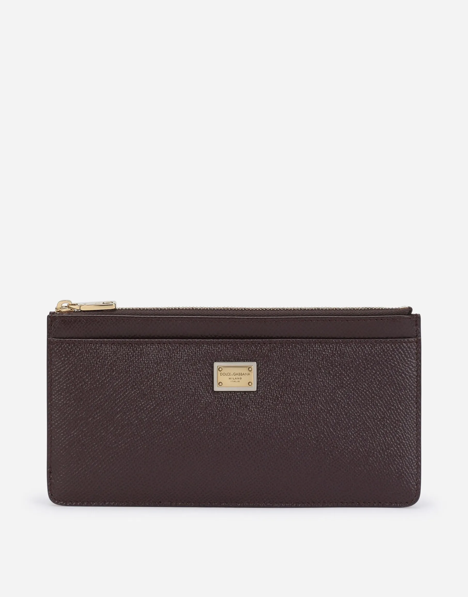 Large calfskin card holder with branded plate