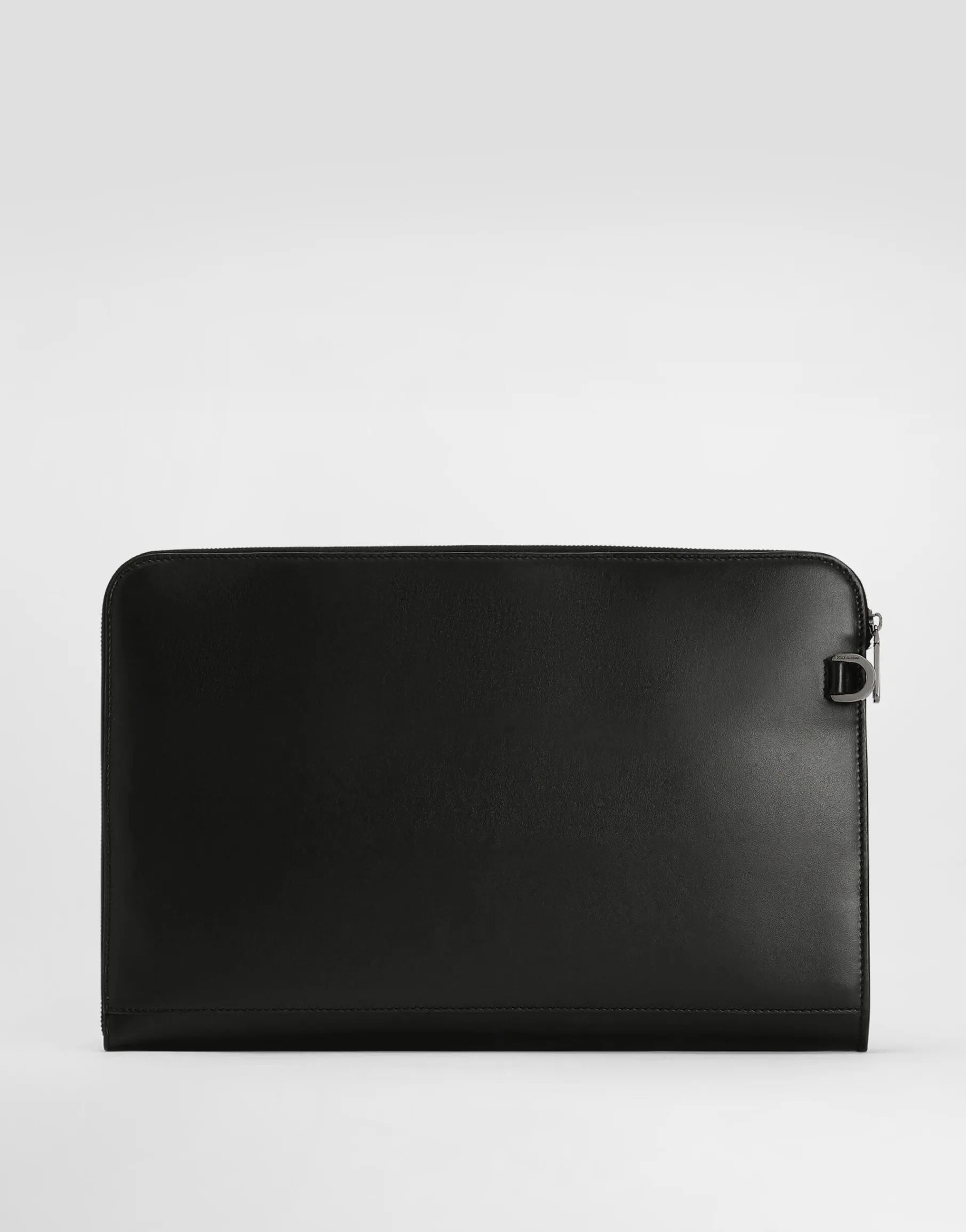 Large calfskin pouch with raised logo