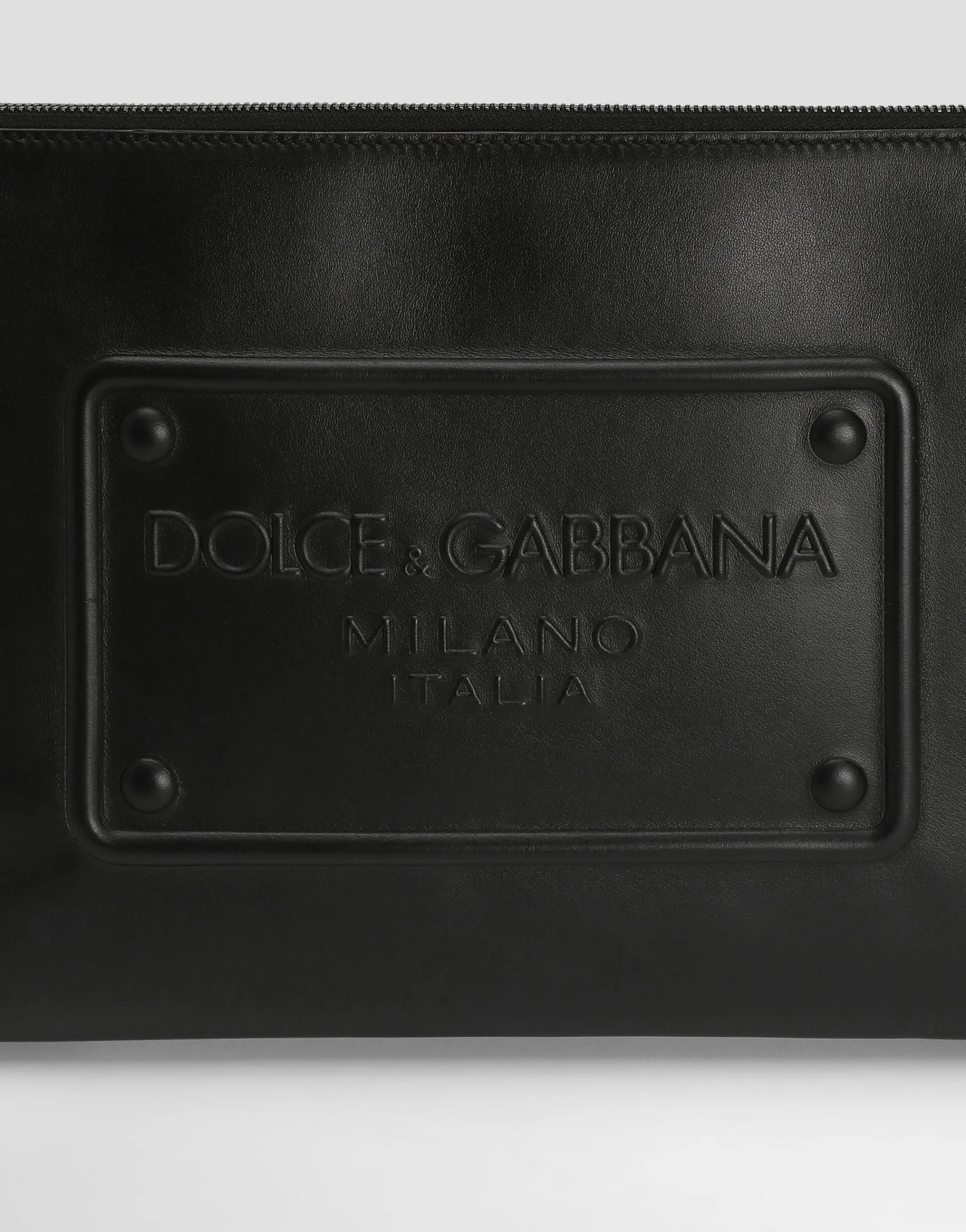 Large calfskin pouch with raised logo