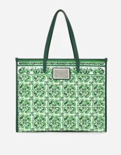 Large canvas shopper with majolica print