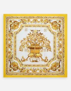 Large majolica-print silk twill scarf (140x140)
