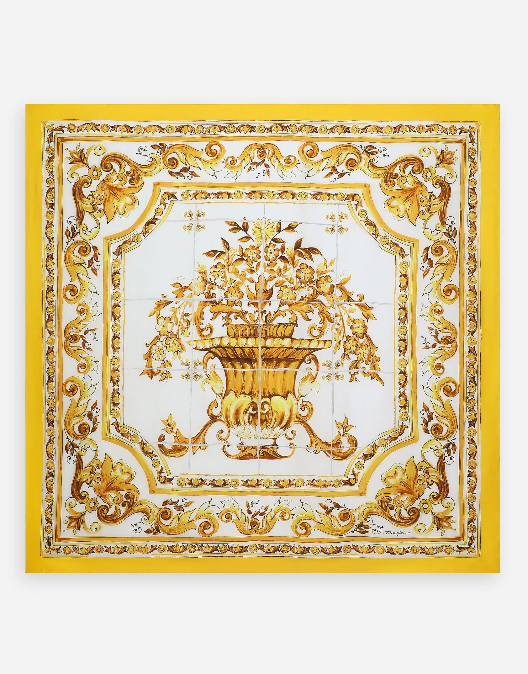 Large majolica-print silk twill scarf (140x140)