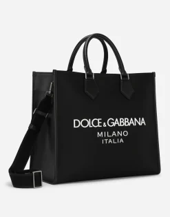 Large nylon shopper with rubberized logo