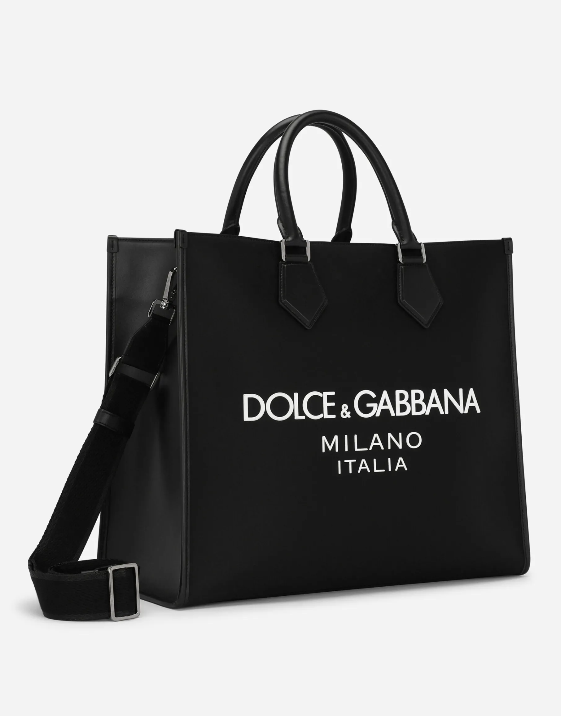 Large nylon shopper with rubberized logo