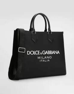 Large nylon shopper with rubberized logo