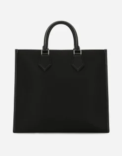 Large nylon shopper with rubberized logo