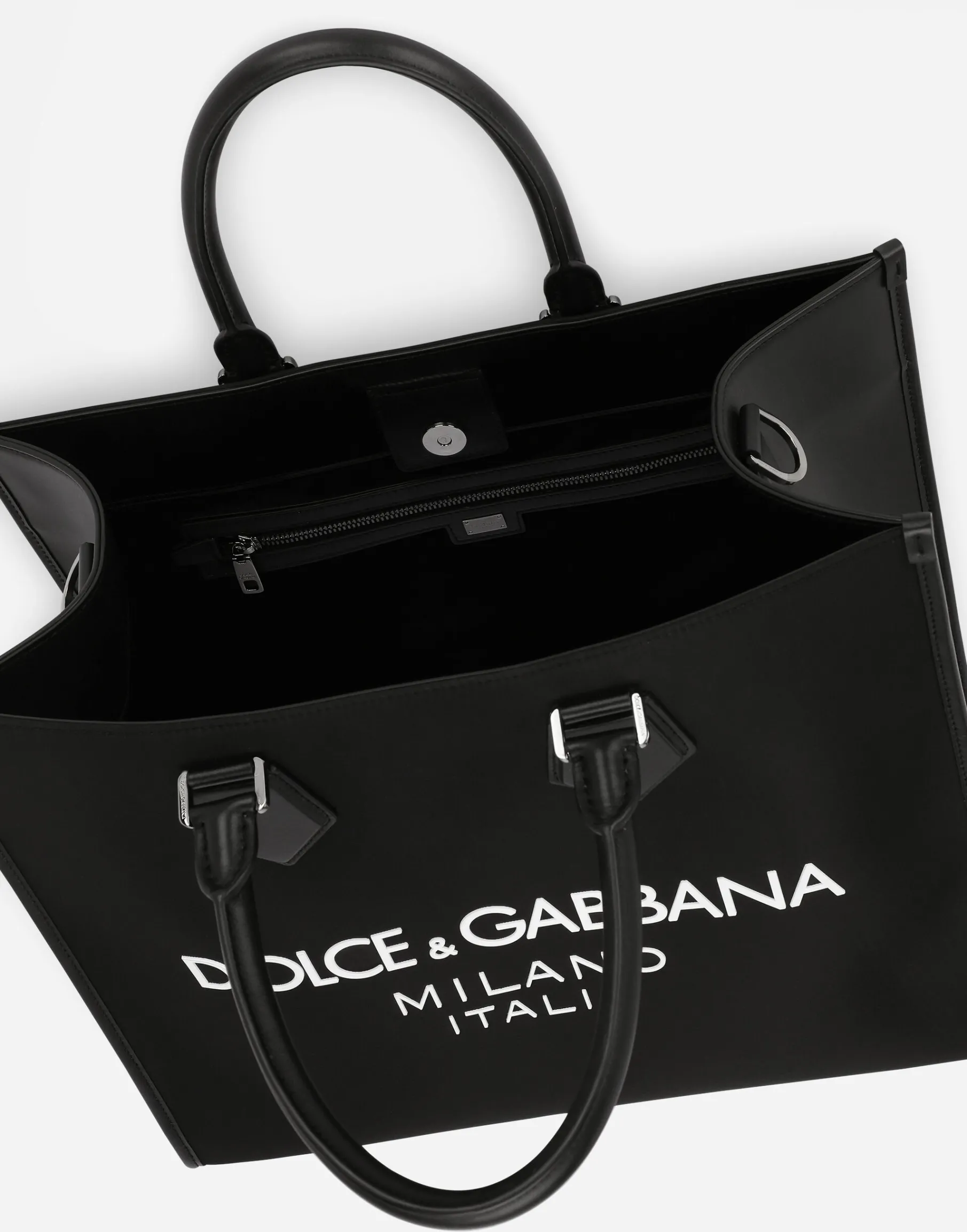 Large nylon shopper with rubberized logo