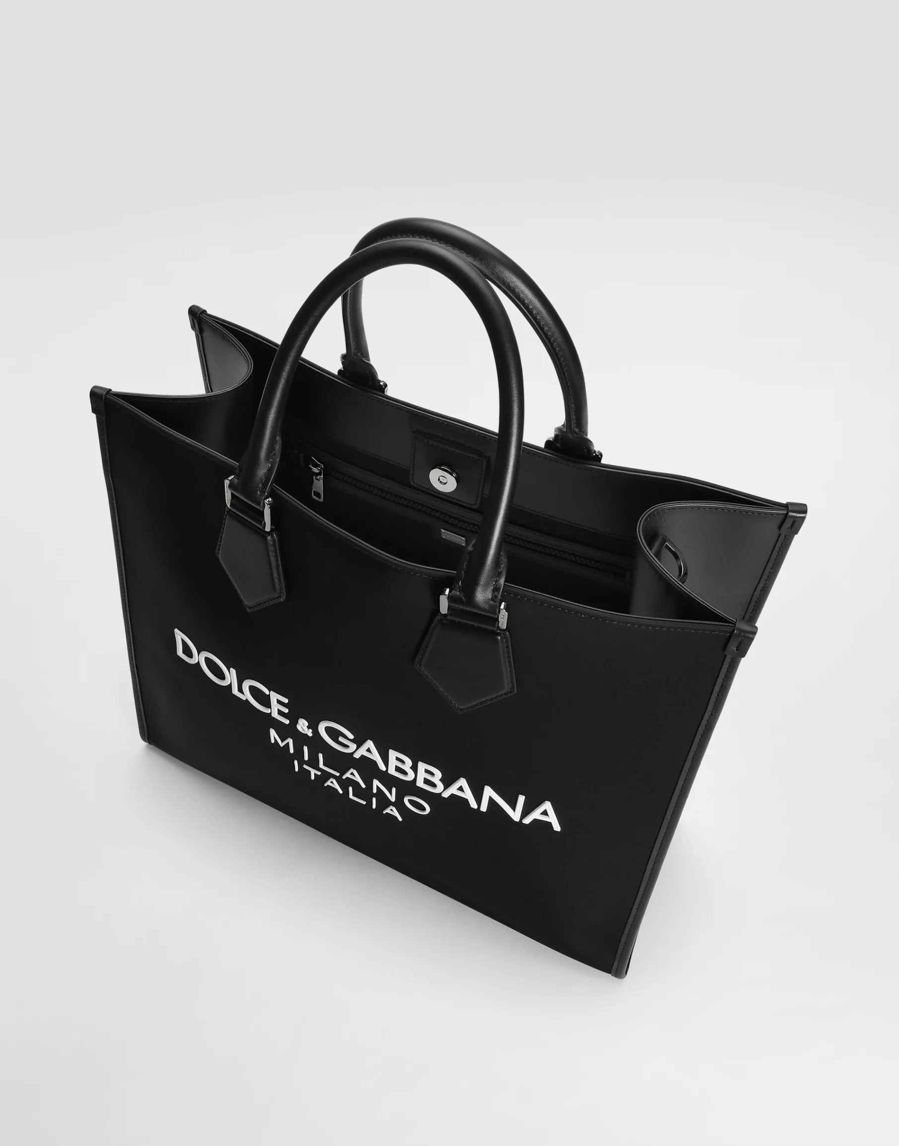Large nylon shopper with rubberized logo