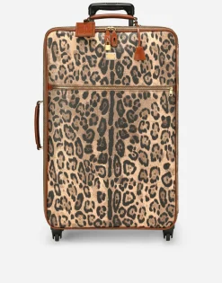 Large trolley in leopard-print Crespo with branded plate