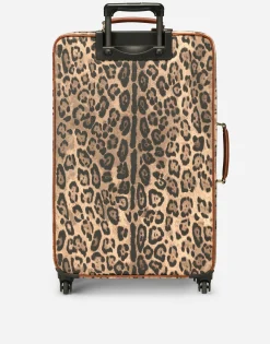 Large trolley in leopard-print Crespo with branded plate